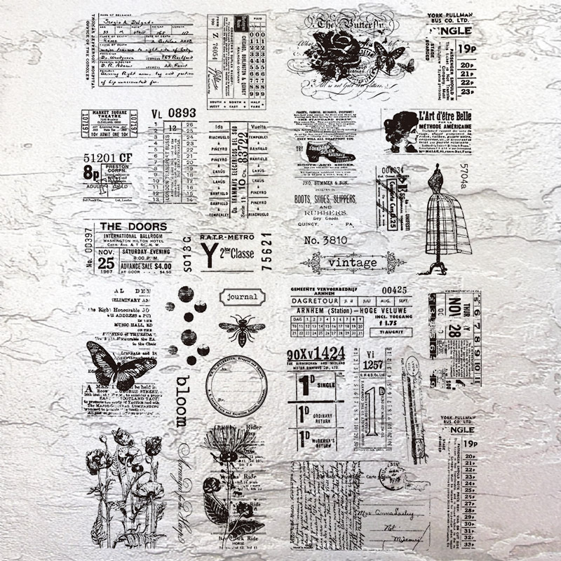 Journalsay 빈티지 식물 나비 영어 텍스트 조경 투명 실리콘 스탬프