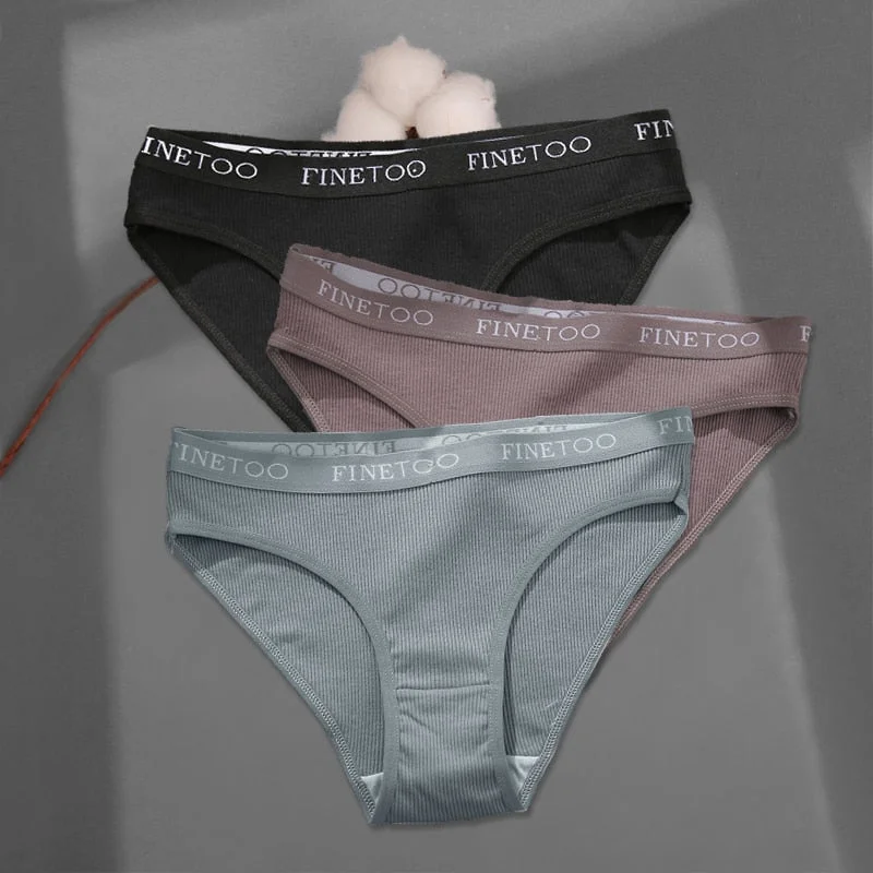 FINETOO Women's Cotton Panties 3Pcs/set Custom Letter Underwear M-2XL Women Briefs Plus Size Underpants Soft Female Panties 2022