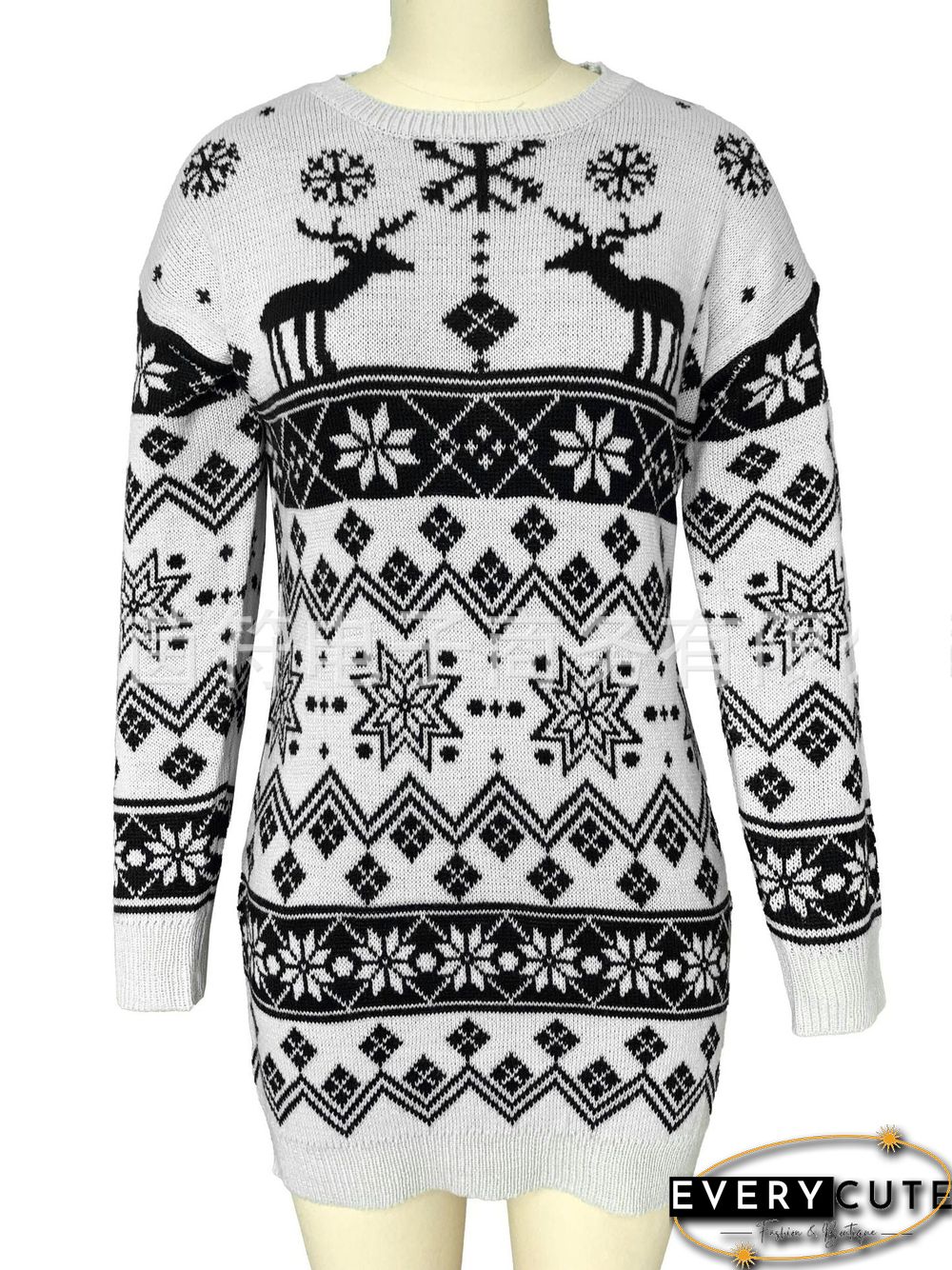 Xmas Print Knitted Sweater Dress