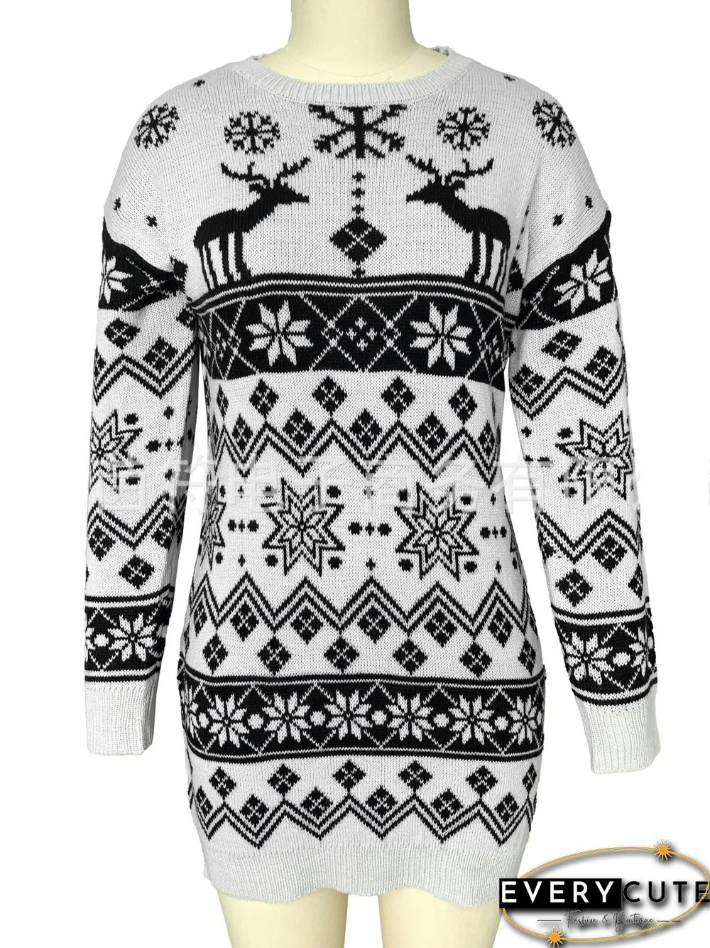 Xmas Print Knitted Sweater Dress