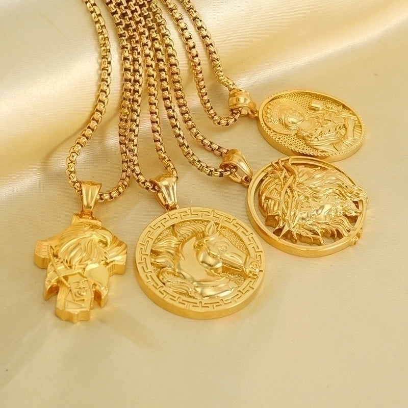 Stainless Steel Titanium Steel Retro Cartoon Character Plating Pendant Necklace