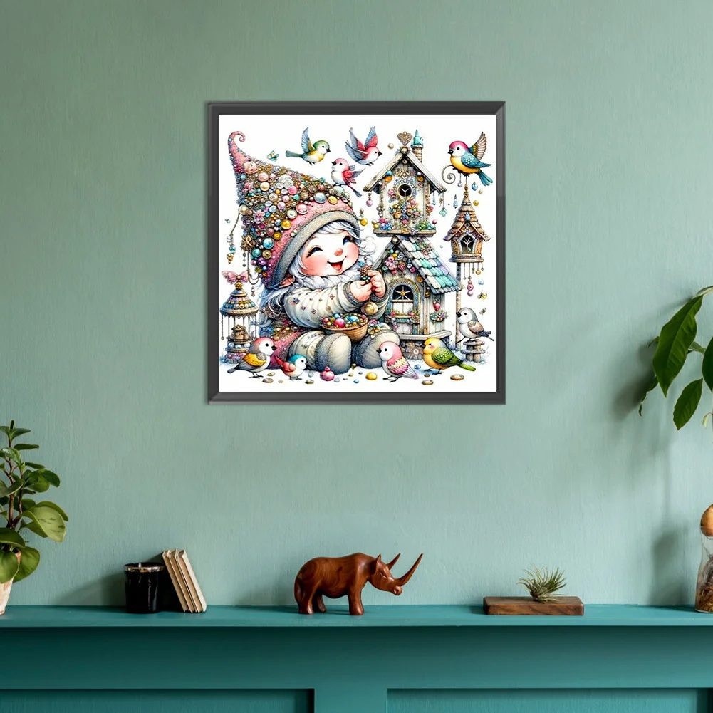 Diamond Painting - Full Round Drill - Cute Gnome Bird Nest(Canvas|30*30cm)