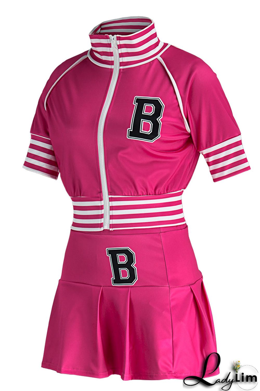 Blue Casual Street Print Split Joint Zipper Collar Short Sleeve Two Pieces