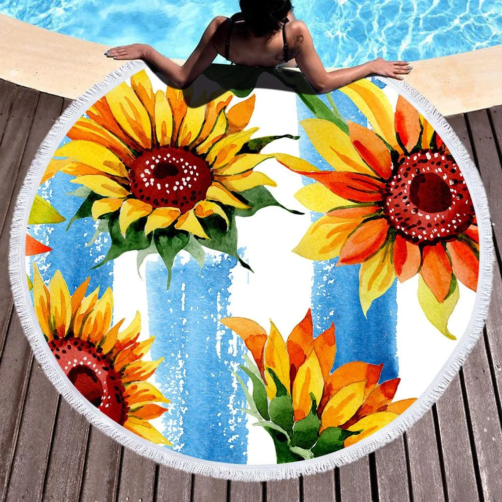 Striped Sunflower Cover Up Beach Towel Tassel Blanket