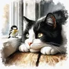 (Stamped/Counted) Cat And Bird-11CT Cross Stitch 40*40cm/15.75*15.75in