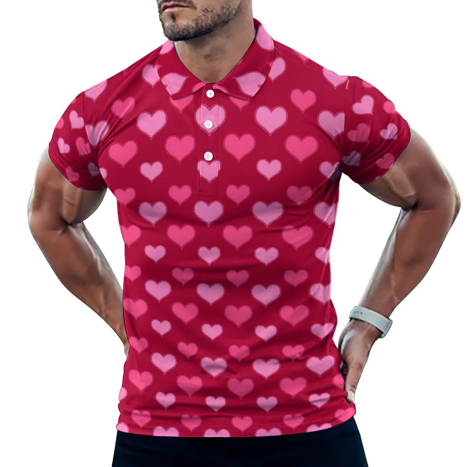 Valentines Day Hearts Red Pink Men's Short Sleeve Casual Polo Shirts