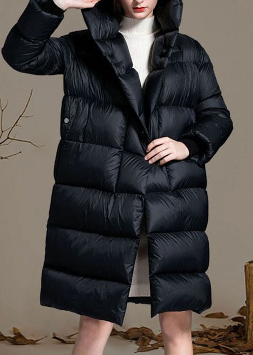 Fashion Black Pockets Warm Regular Winter Duck Down Winter Coats CK1472- Fabulory