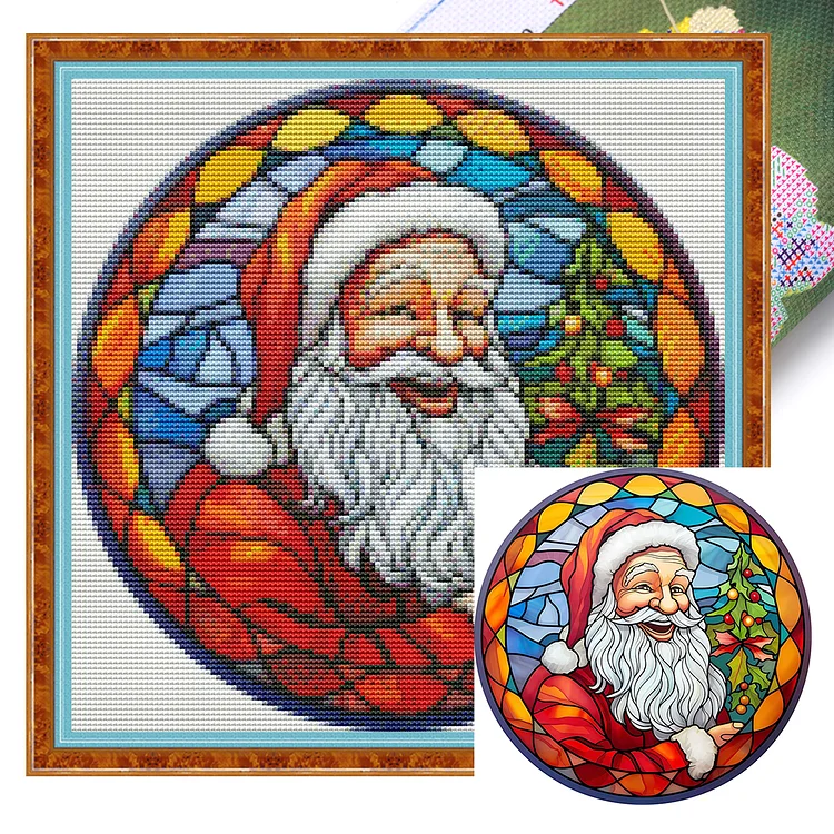 Glass Painting Santa Claus 18CT (25*25CM) Stamped Cross Stitch gbfke