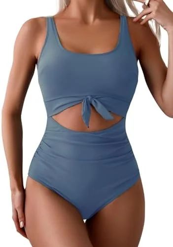 Women's One Piece Tummy Control Cut Out Tie Knot Swimsuit