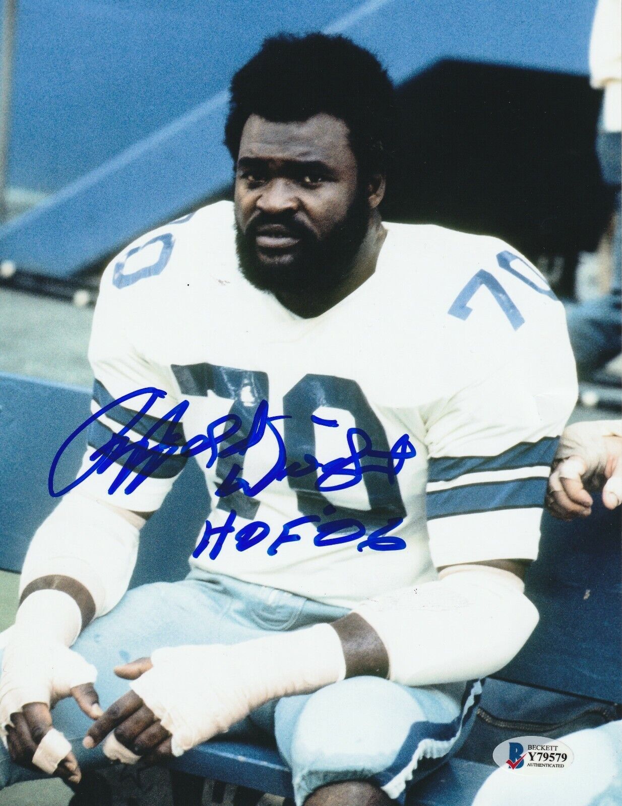 RAYFIELD WRIGHT Signed Dallas COWBOYS 8x10 Photo Poster painting w/ Beckett COA & HOF Inscrip