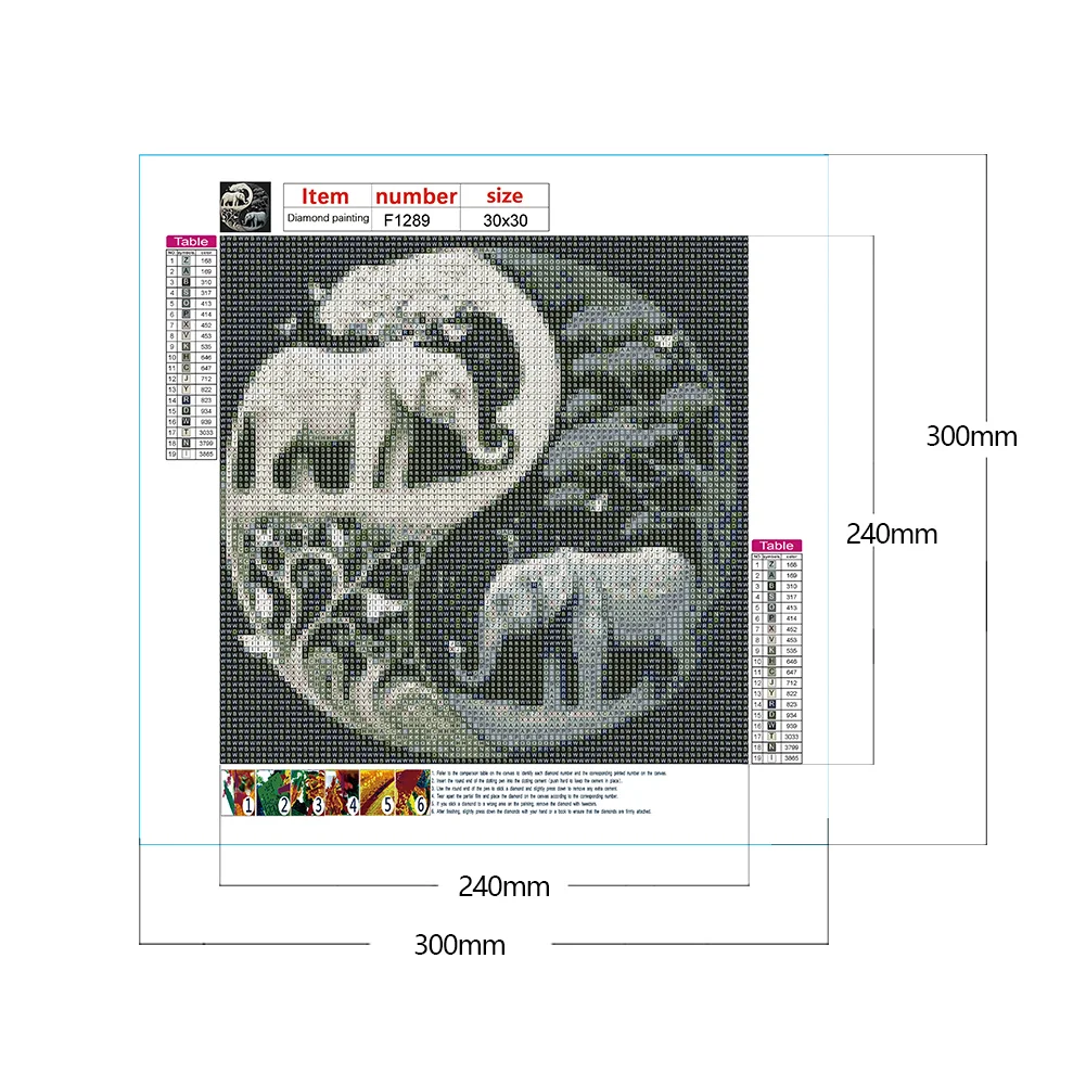 5D DIY Full Square Drill Diamond Painting Kit Elephant Yin Yang Symbol (F1289)