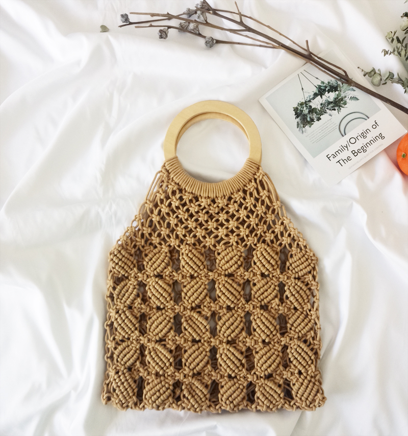 Mature Women Fashion Handbag Cotton Rope Straw Bags