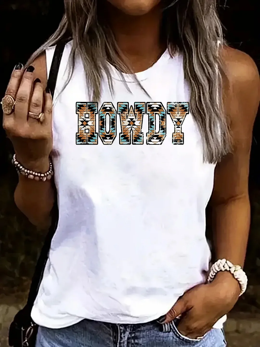Women's Sleeveless Casual Tank Top - "Howdy" Leopard Print Lettering, Breathable Blend, Loose Fit For Spring/Summer, Round Neck Sporty Shirt, Lightweight & Stylish For Outdoor Activities, Ladies Tank To | IFYHOME