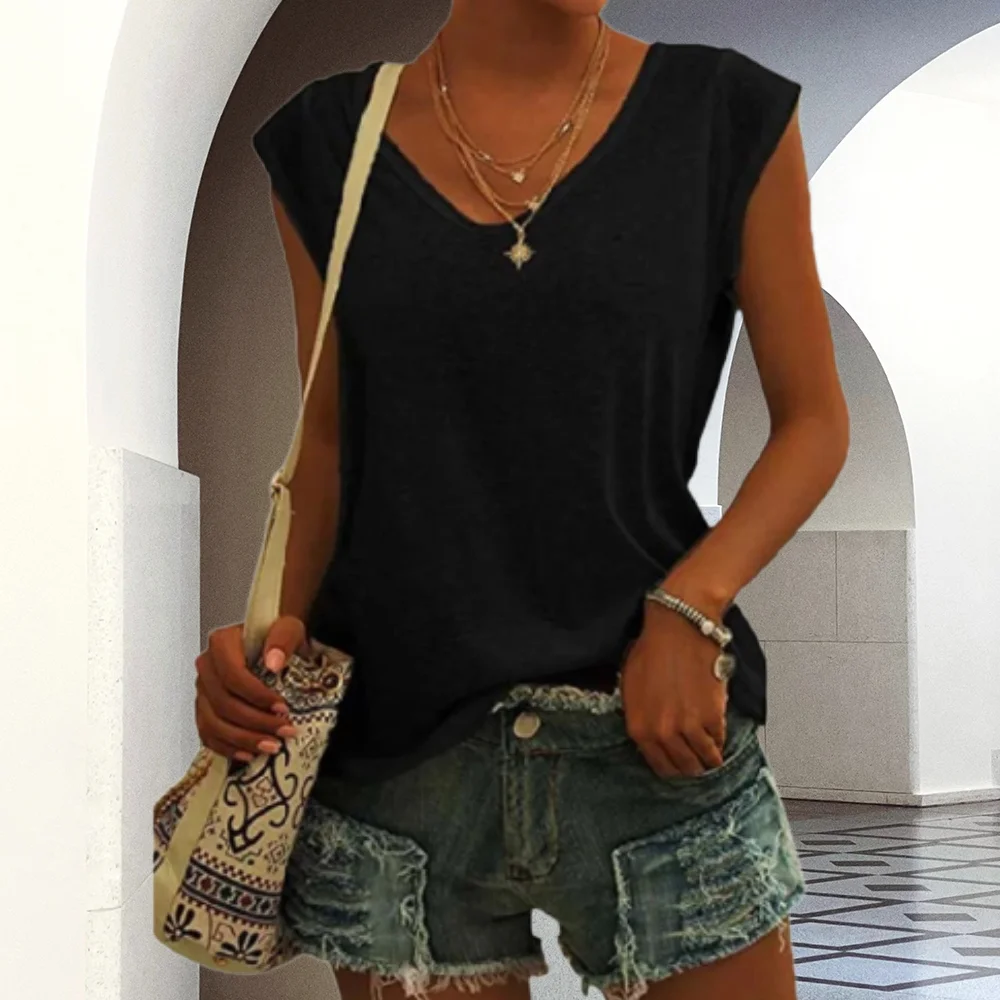 Smiledeer Summer new V-neck solid color casual vest