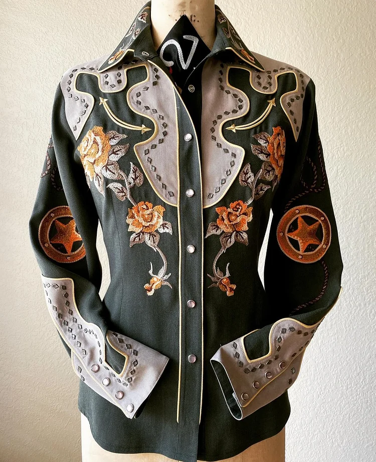 Vintage Floral Embroidered Print Shirt