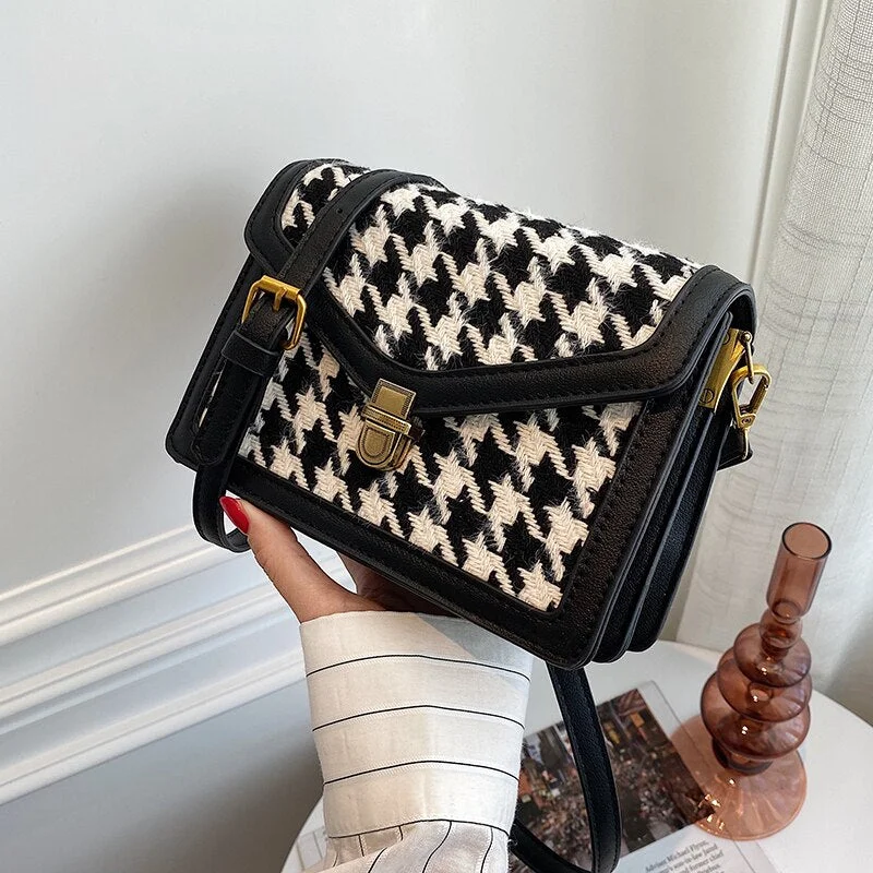 էѧӧܧ Houndstooth Crossbody women's bag 2021 Winter Shoulder Handbags Female Luxury Trending goose foot Bag and Purses