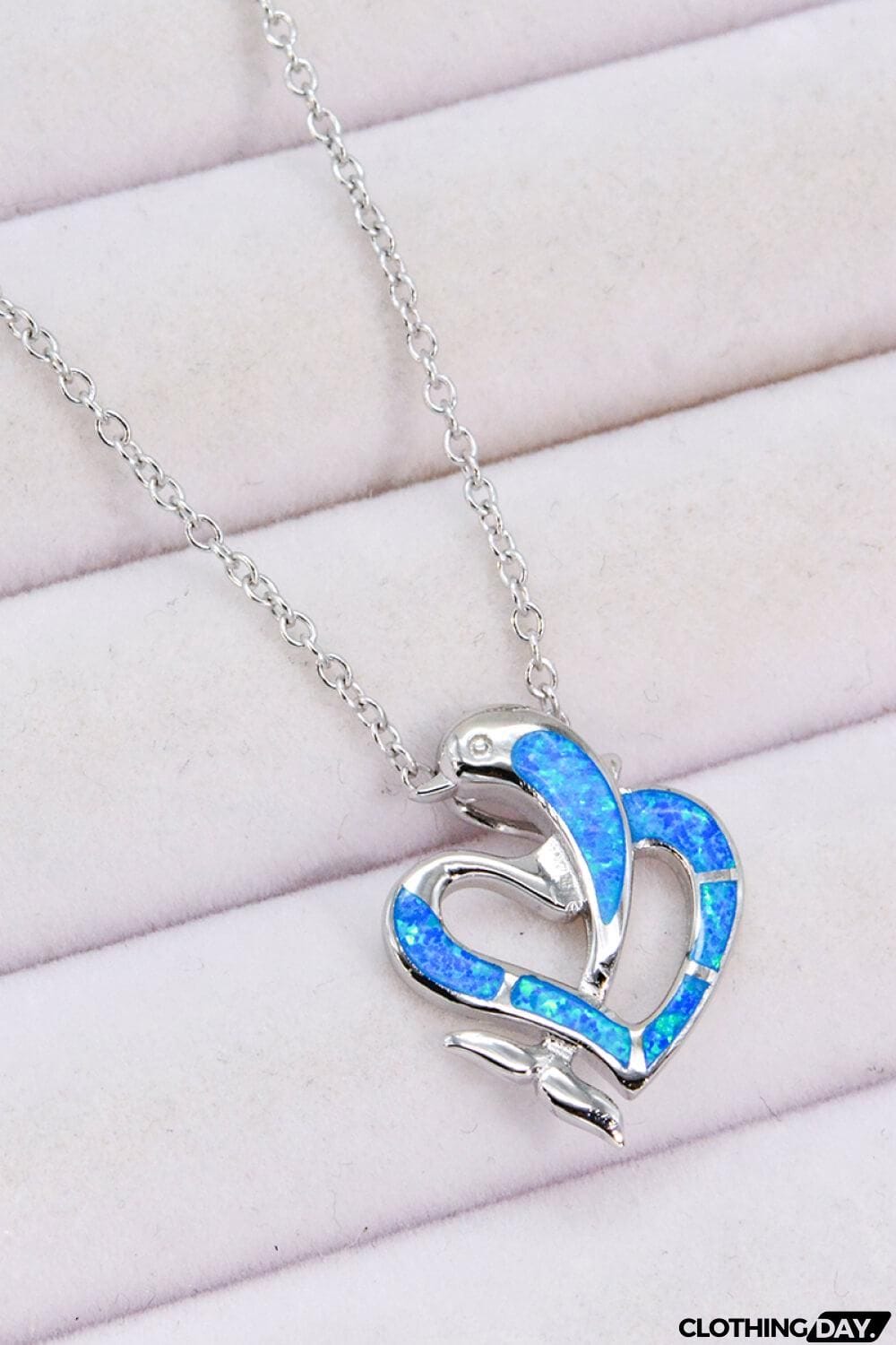 Opal Dolphin Heart Chain-Link Necklace