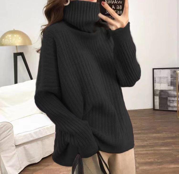Turtleneck Lazy Pit Strip Retro Sweater