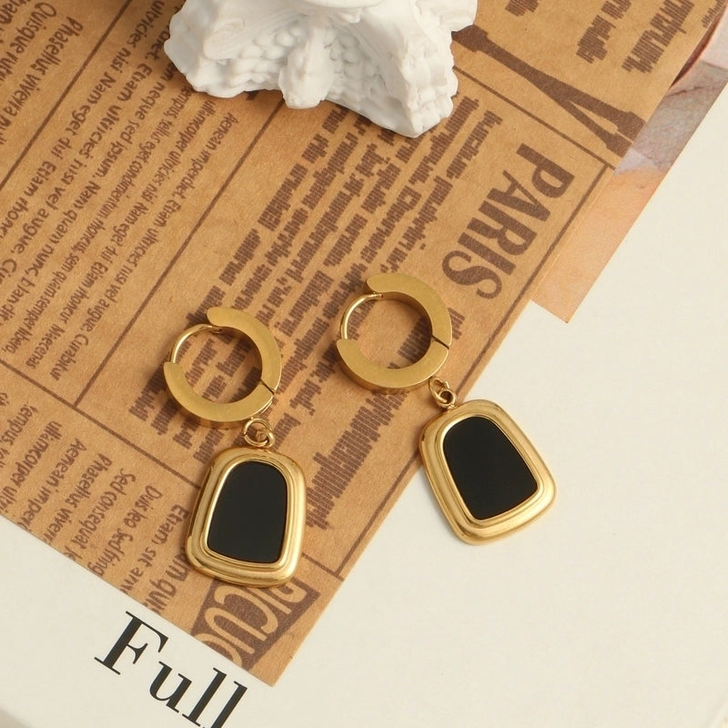 304 Stainless Steel 18K Gold Plated Elegant Lady Classic Style Plating Inlay Geometric Square Opal Shell Earrings Necklace Jewelry Set