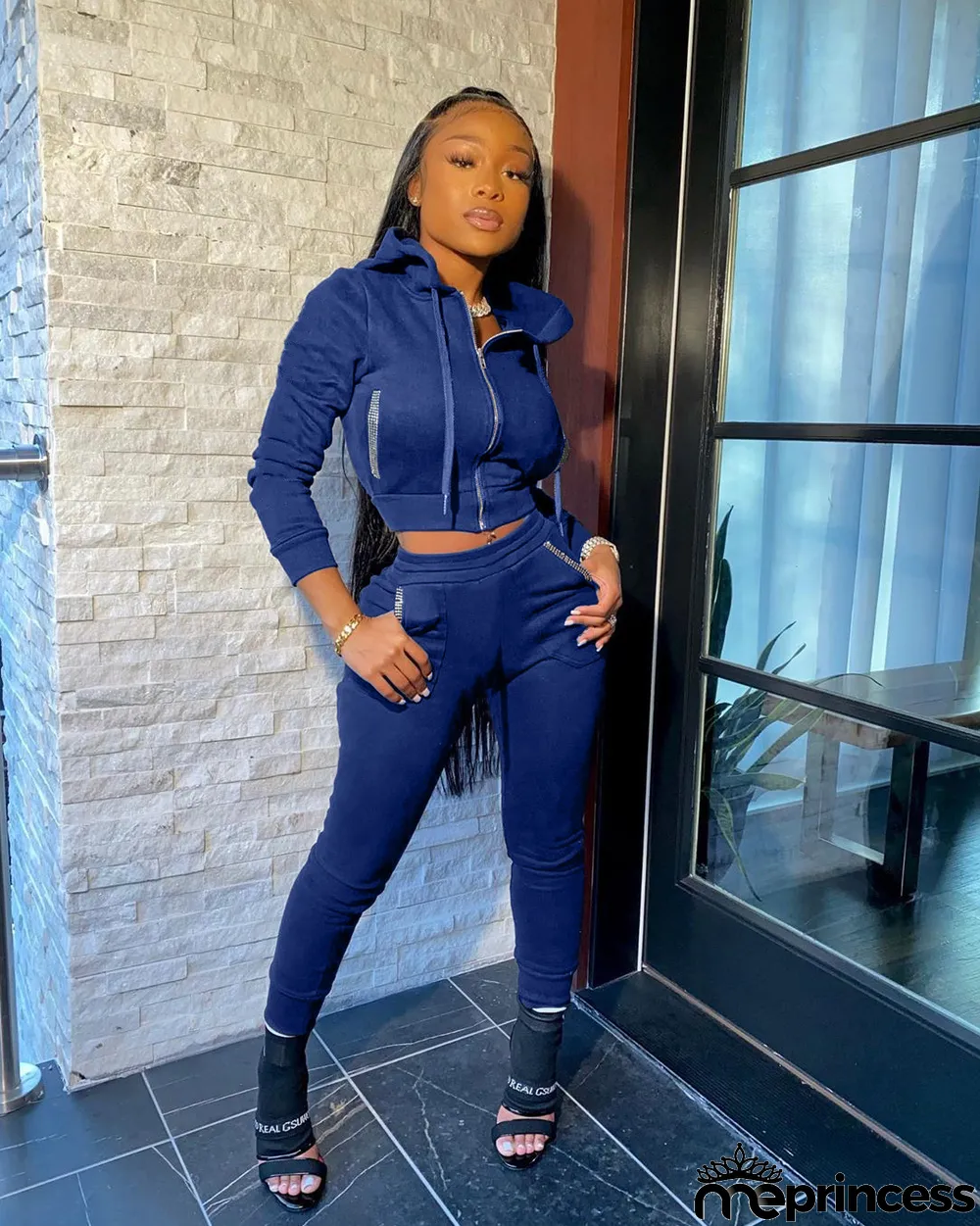 Solid Color Hooded Sports Casual Two Piece Set