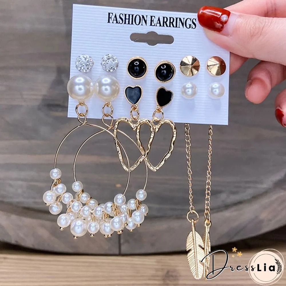 17KM Fashion Pearl Hoop Earrings Set For Women Geometirc Gold Metal Circle Hoop Earrings Brincos Trend Jewelry Gift