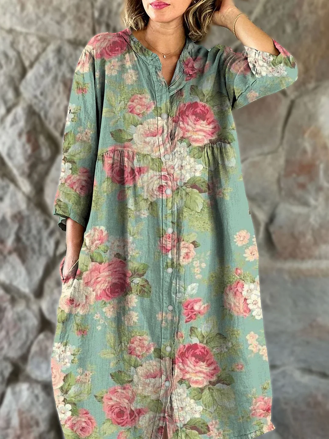 Women's Vintage Floral Art Print Casual Flowy Dress