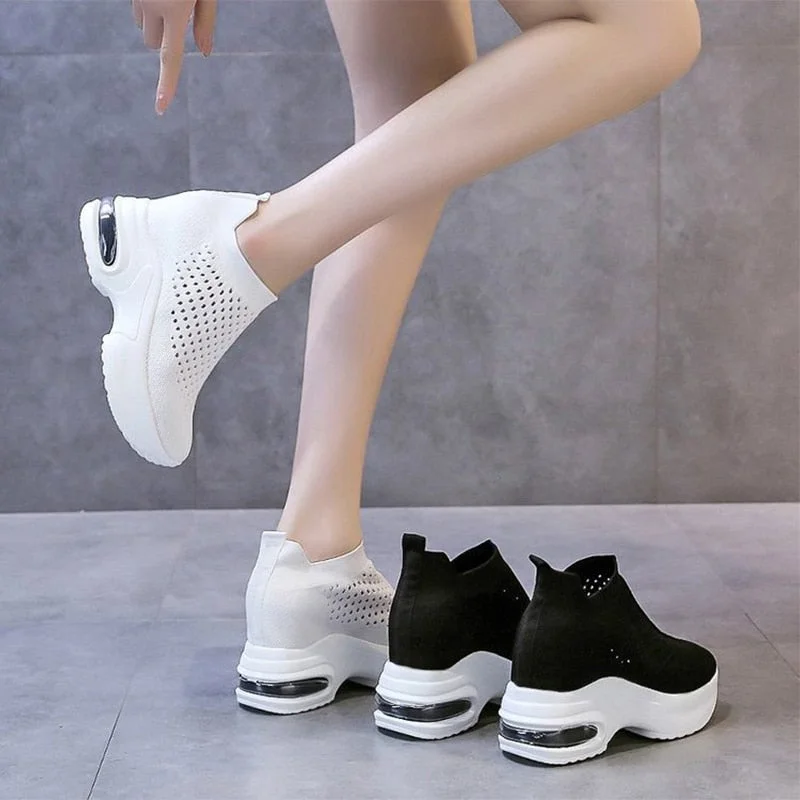 Women Sneakers Breathable Female Knitted Shoes Thick Bottom Walking Shoes Soft Comfortable Spring Air Cushion Summer Casual Shoe