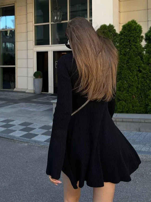 Uveng Uveng Knitted High-Necked Dress 2023 Solid Color A Word Autumn And Winter Bag Hip Short Sweater Skirt