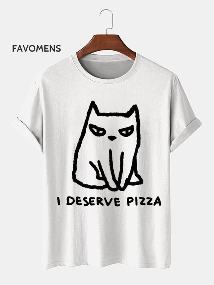 Cat Deserve Pizza Decorative Pattern T-Shirt Multicolor / S