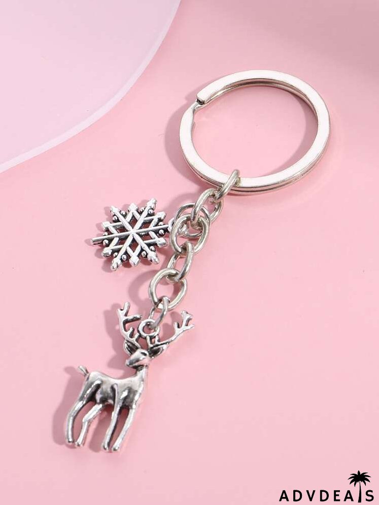 Deer & Snowflake Charm Keychain