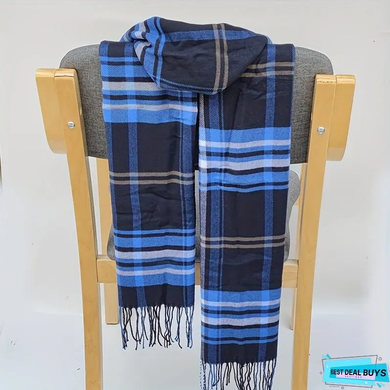 Elegant Tartan Plaid Winter Scarf for Men - 100% Polyester Soft Fashionable Scarf with Woven Craftsmanship for Warmth and Style - Inelastic, Windproof, Decorative Scarf for Mature Occasions