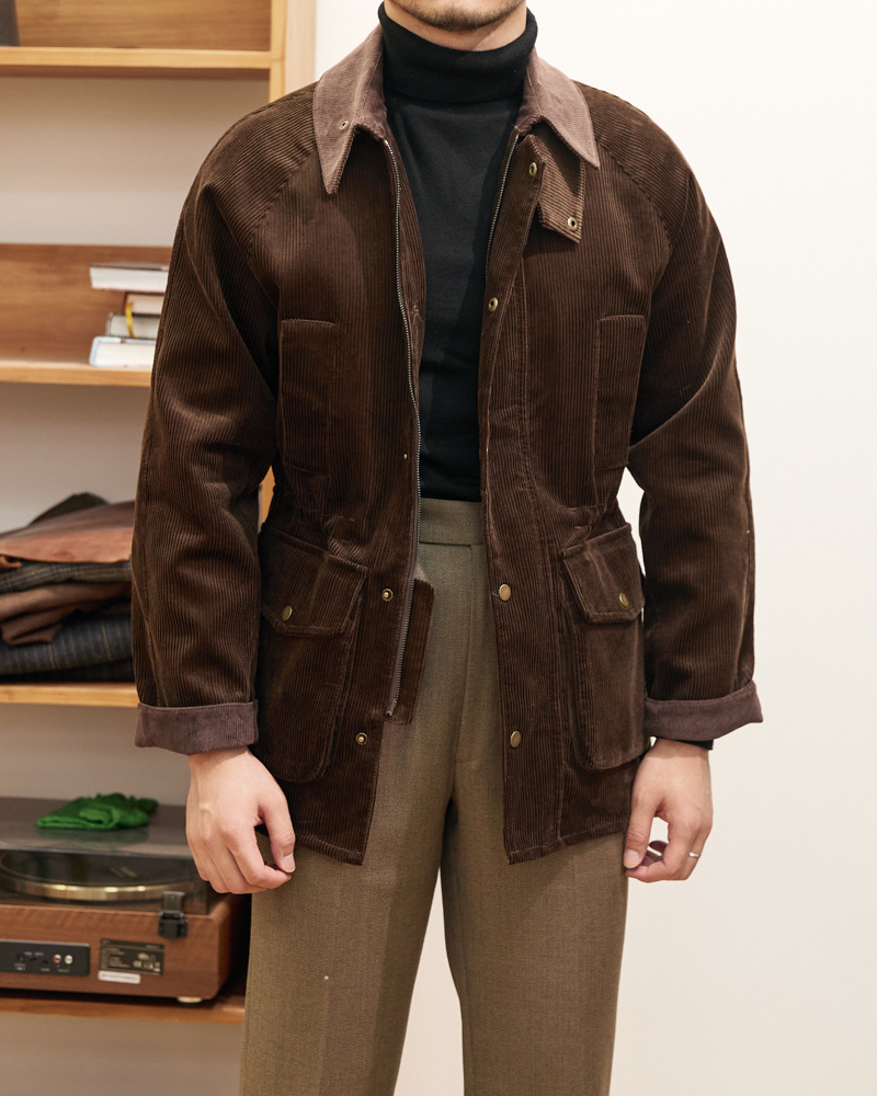 Men's Dark brown Gentleman Vintage Workwear Jacket