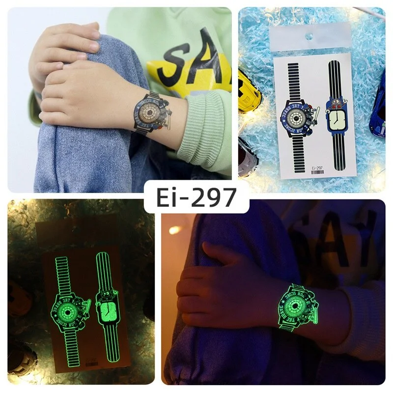 24 kinds Luminous Tattoo Sticker Children Arm Face Glowing Tattoos Watch Boys Body Art Girls Tatto Party Makeup Kids Gift