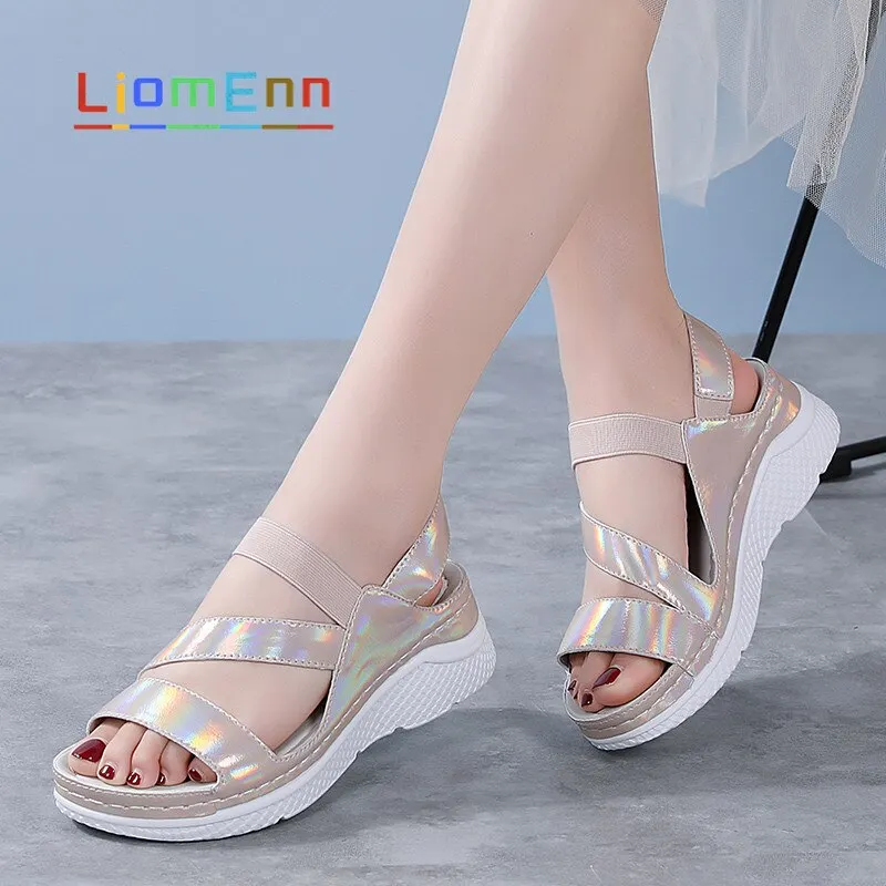 LiomEnn Brand Summer Women's Sandals 2021 New Designer Ladies Genuine Leather White Silver Pink Platform Sandal flip flop Female