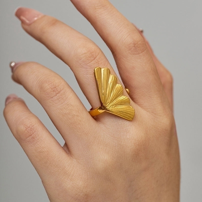 Elegant Ginkgo Leaf 304 Stainless Steel Plating Open Ring