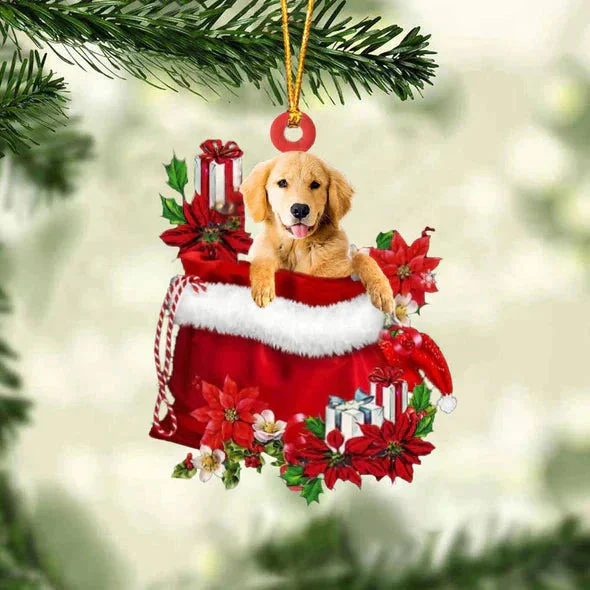 VigorDaily Golden Retriever In Gift Bag Christmas Ornament GB009