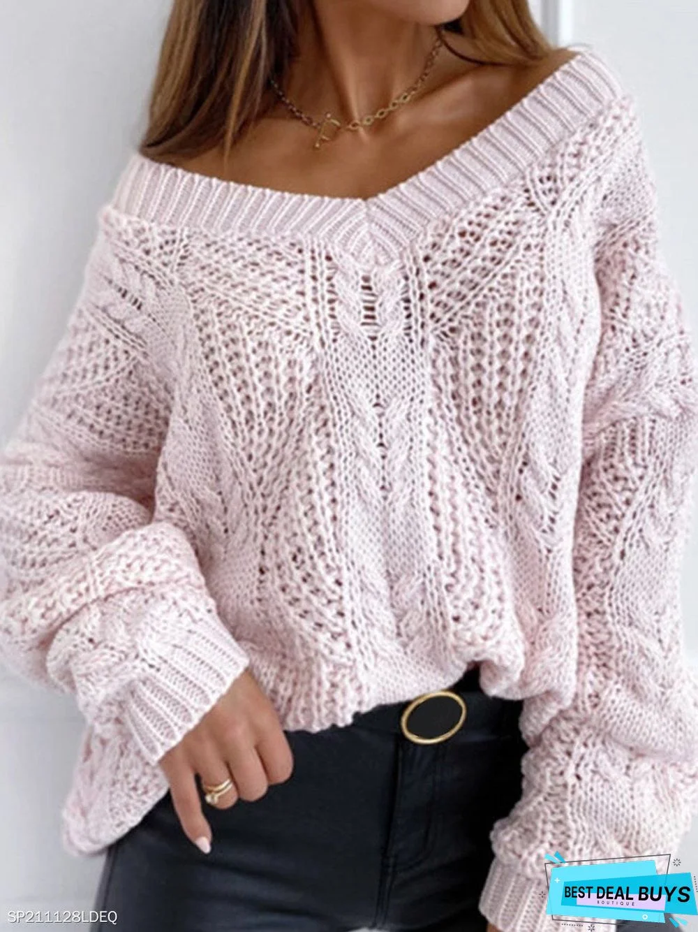 Winter V-Neck Loose Solid Color Knit Sweater