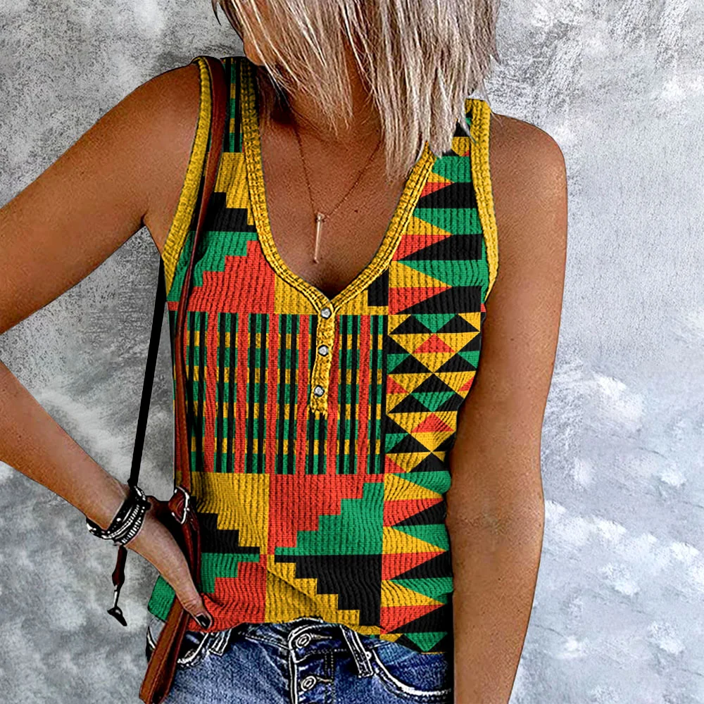 Africa Ethnic Patchwork V-Neck Tank Top