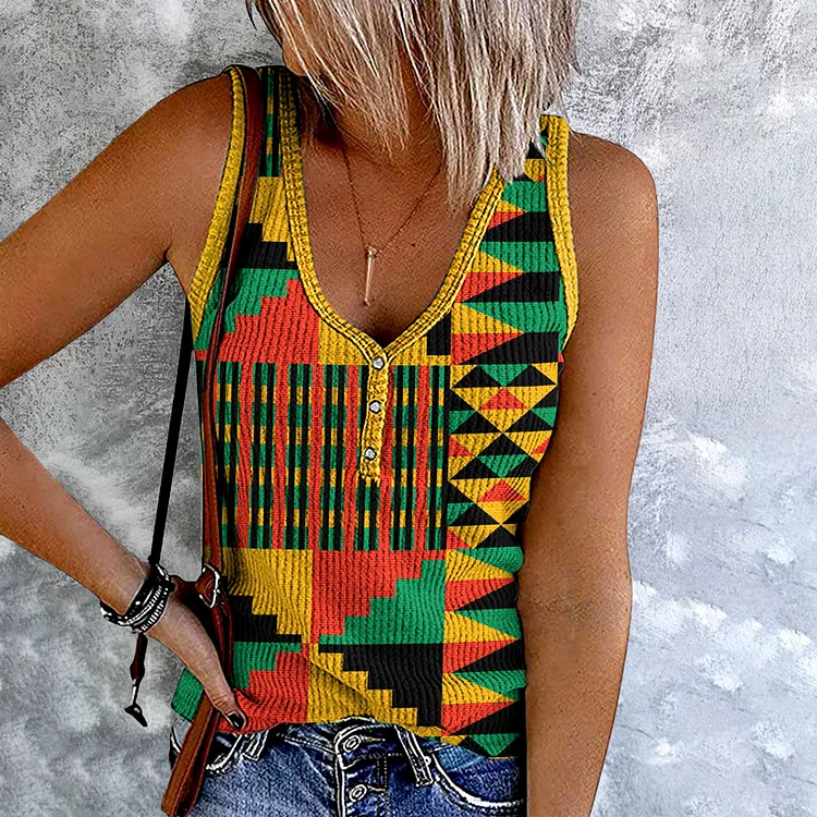 Comstylish Africa Ethnic Patchwork V-Neck Tank Top