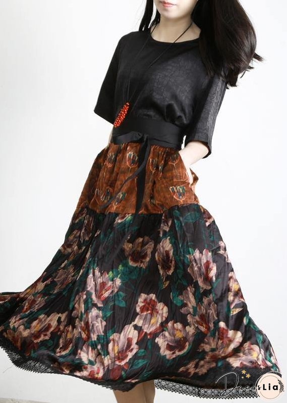 Unique Black Print Patchwork Vacation Summer Chiffon Dress