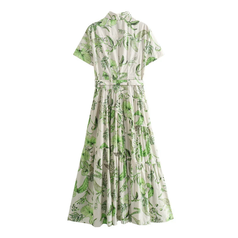 Woherb Woherb Summer Shirt Collar Short Sleeve Print Strap Medium Long Dress 2183058-Outfit Ideas