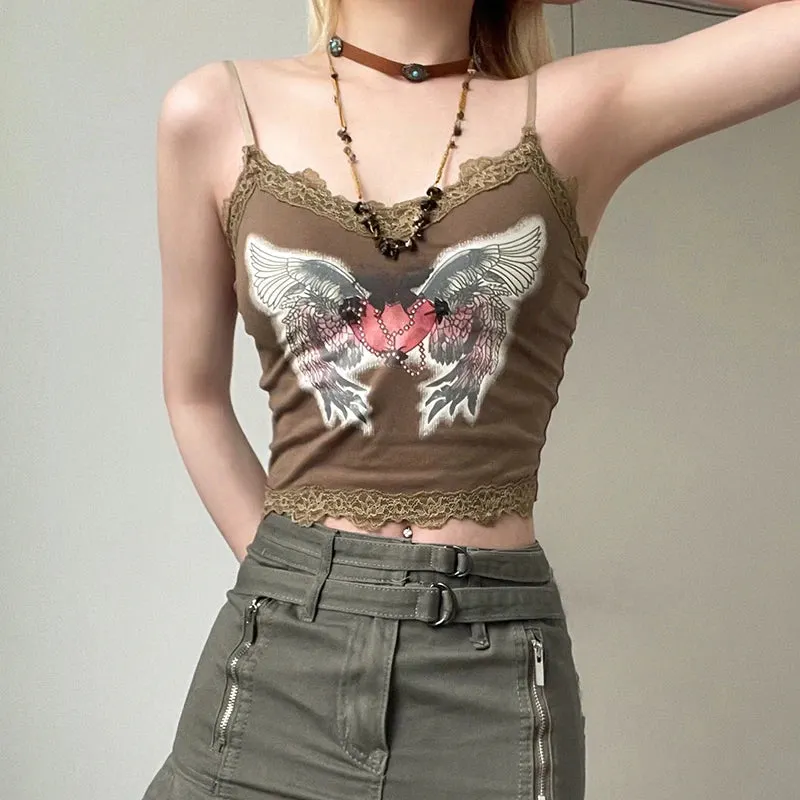 Brownm Grunge Angel Wings Top