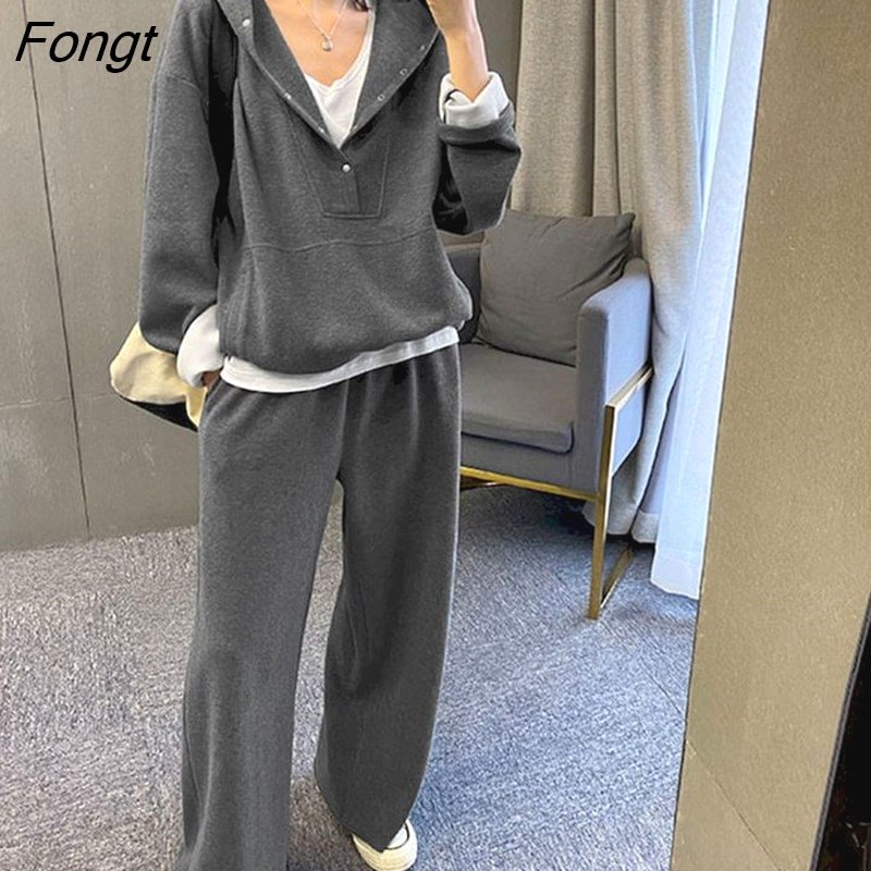 Fongt Loose Hoodies Sets Casual Sports Suits Women Long-sleeved Hooded Sweatshirt And Pants 2 Piece Set Fall/winter Clothes