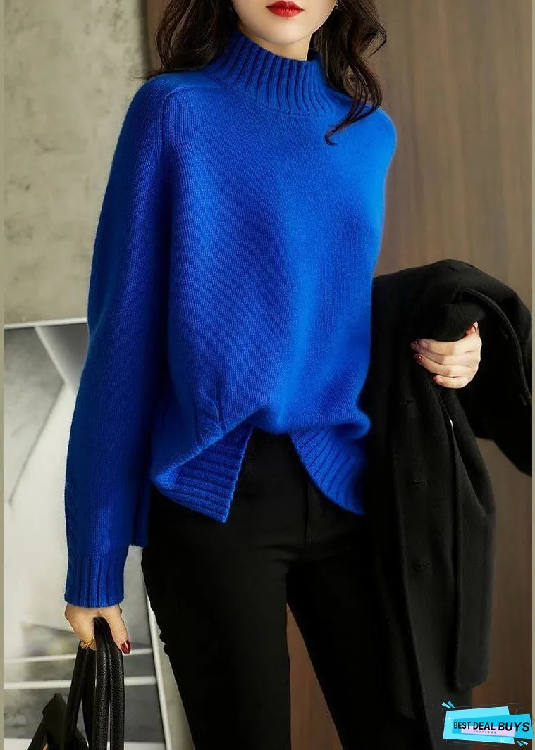 Vintage Blue Side Open Slim Fit Wool Fall Knit sweaters