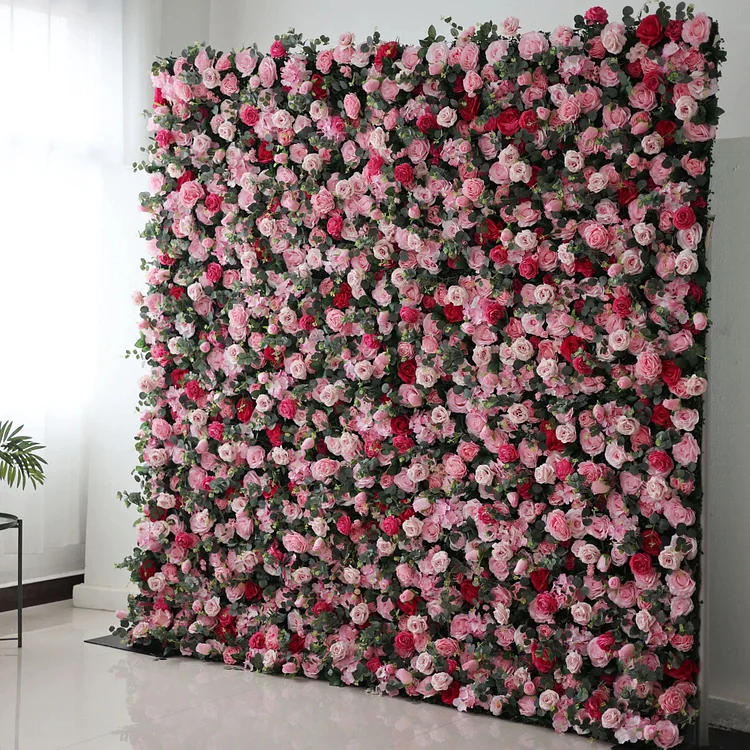 Presents: Blooming Bliss Artificial Fabric Flower Wall &ndash; Lush Pink, Red, and White Rose Display for Weddings, Events, and Home D&eacute;cor &ndash; Ultimate Floral Backdrop for Romantic Ambiances-VF-214