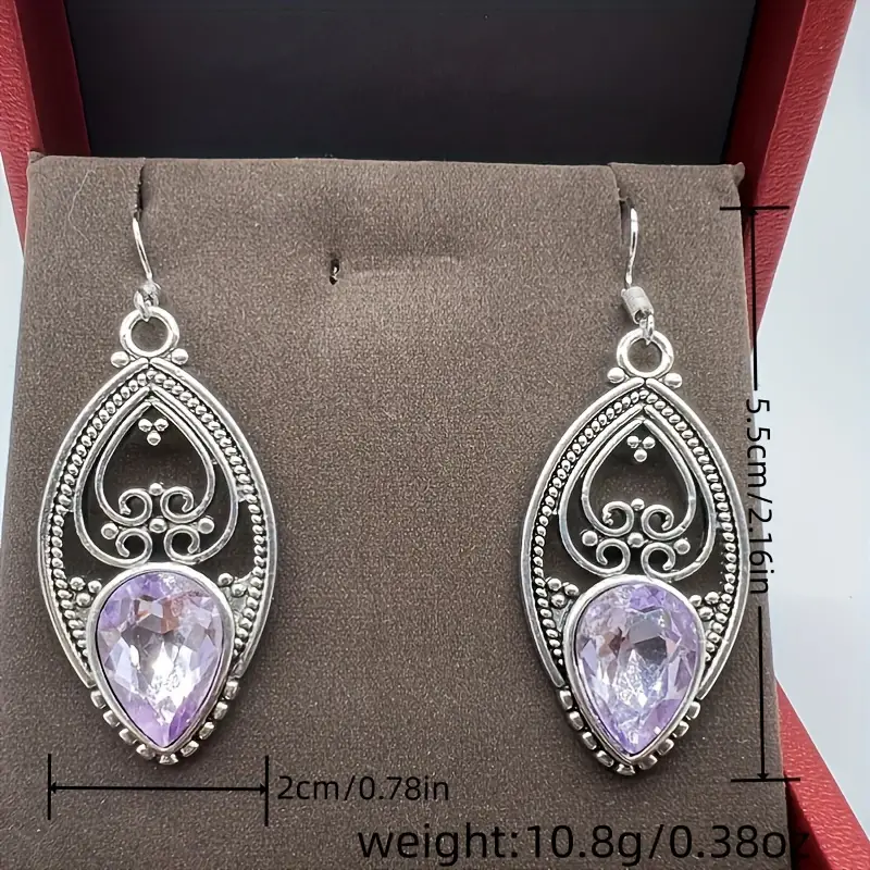 handmade amethyst design dangle earrings copper jewelry synthetic gems inlaid gift for her details 2