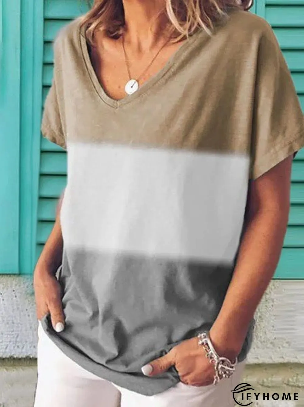 Tie Dye V-Neck Short Women Tunic T-Shirt | IFYHOME