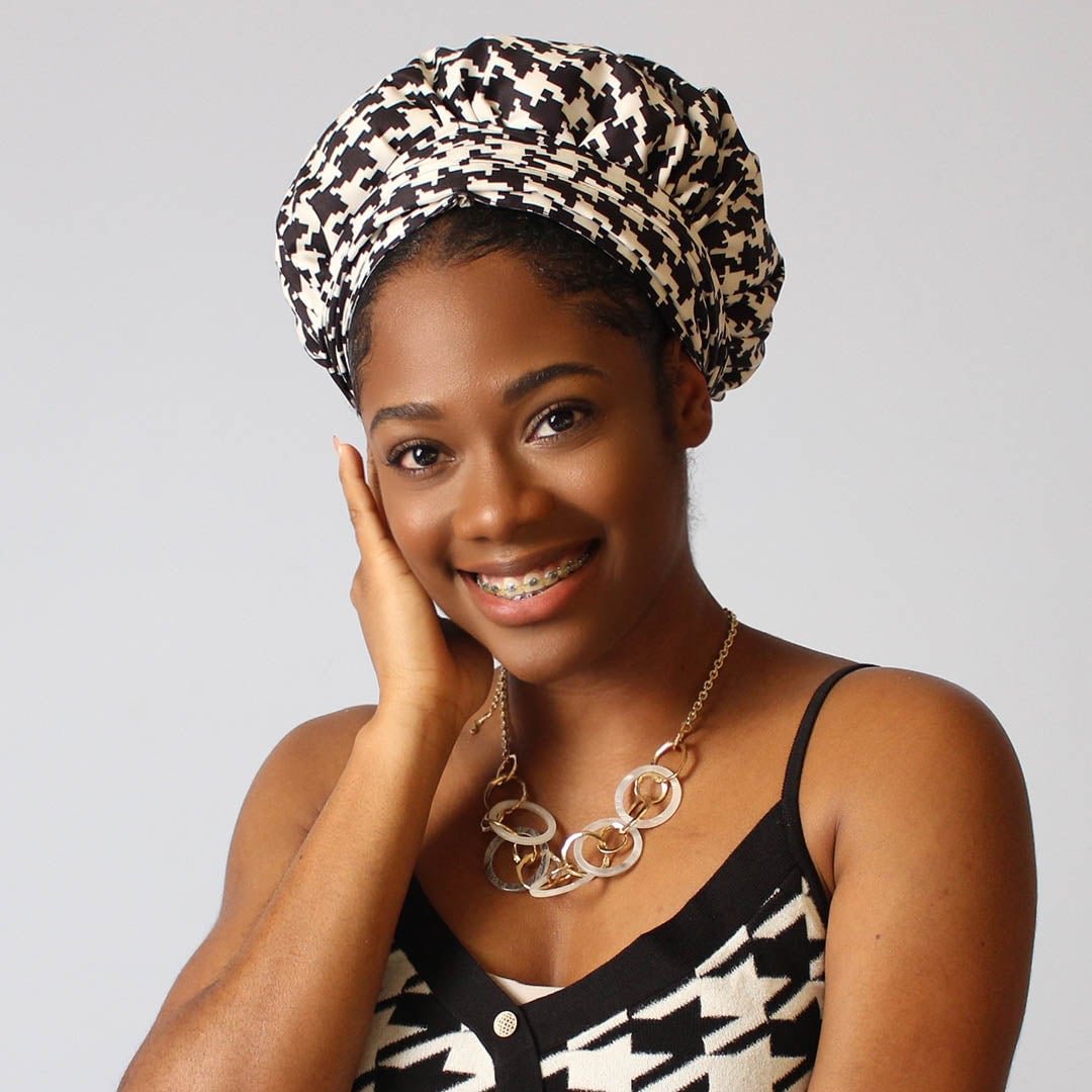 Houndstooth Head Wrap With Satin-Lined-AW1889