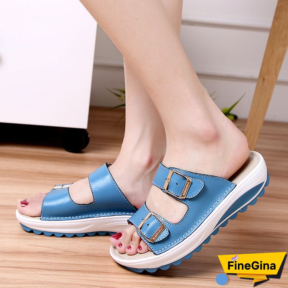 Women Fashion Casual Shoes Slippers Leather Sandals Summer Shoes Plus Size 35-42