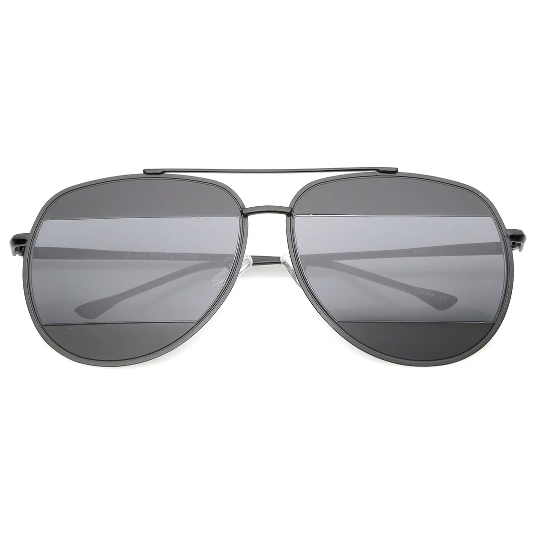 Two-Toned Metal Thin Temple Brow Bar Color Split Lens Aviator glasses 57mm